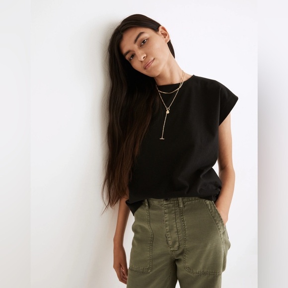 Madewell Shoulder Tee In Black Boxy Drapey Minimalist Versatile Relaxed Top XS - Picture 2 of 11